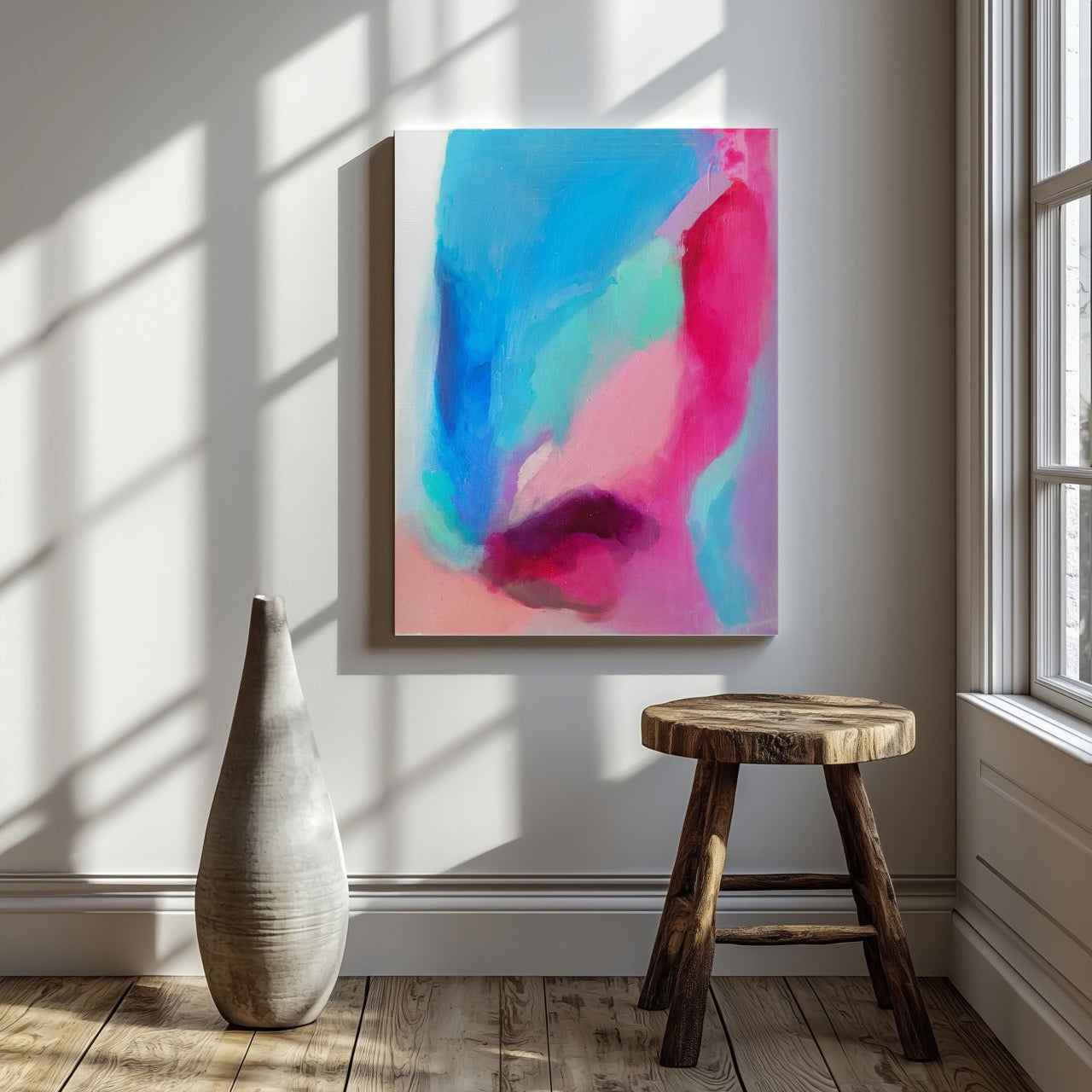 Abstract Bright Spring Watercolour - Framed Canvas Wall Art Print-1