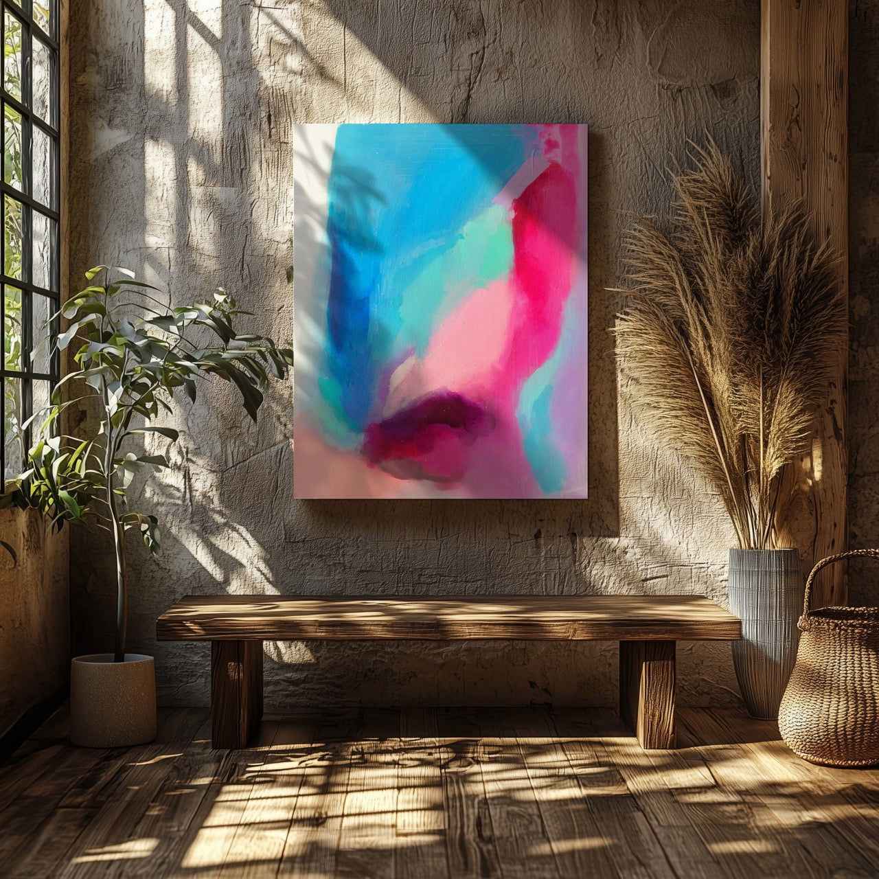 Abstract Bright Spring Watercolour - Framed Canvas Wall Art Print-4