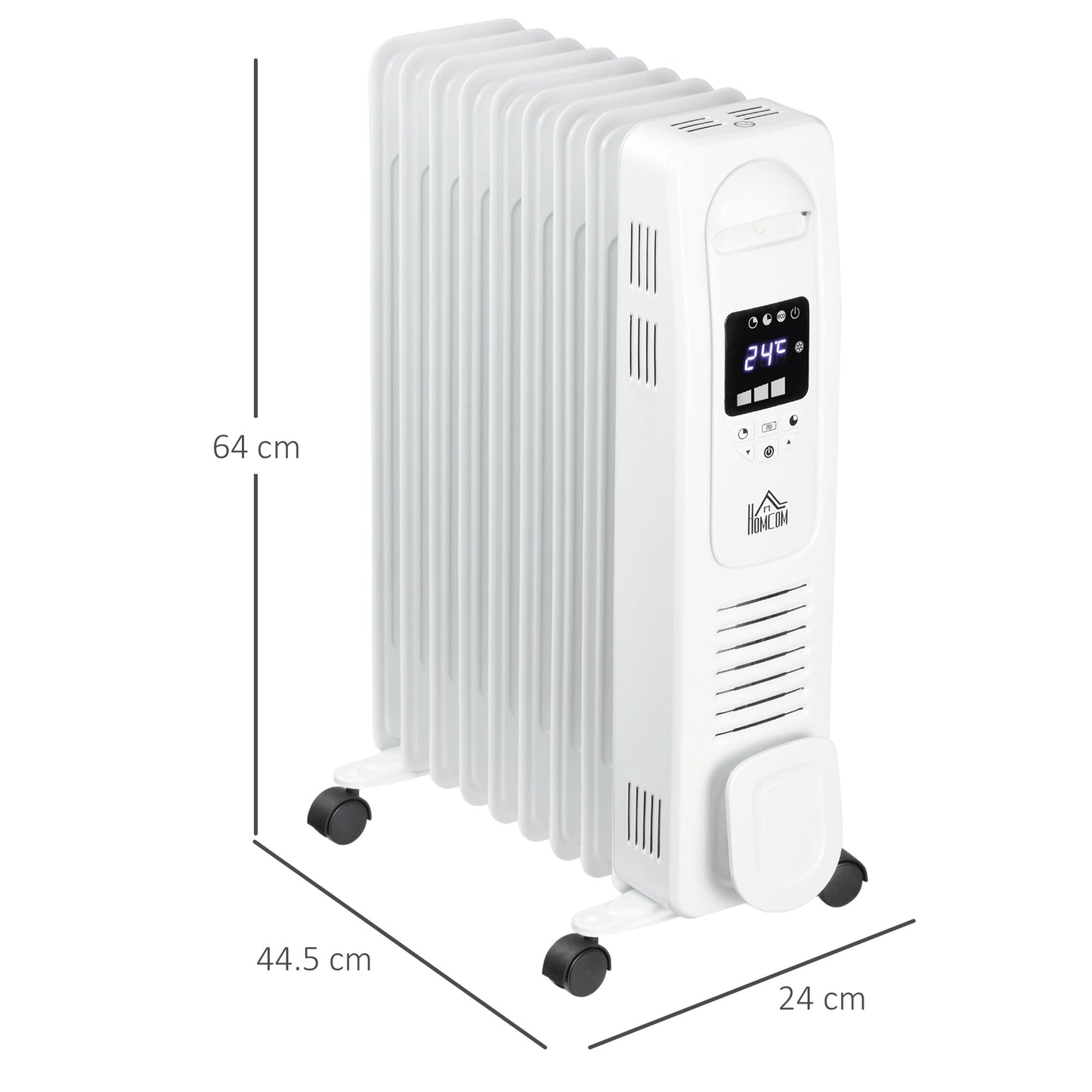 2180W Digital Oil Filled Radiator, 9 Fin, Portable Electric Heater with LED Display, 3 Heat Settings, Safety Cut-Off and Remote Control, White-2
