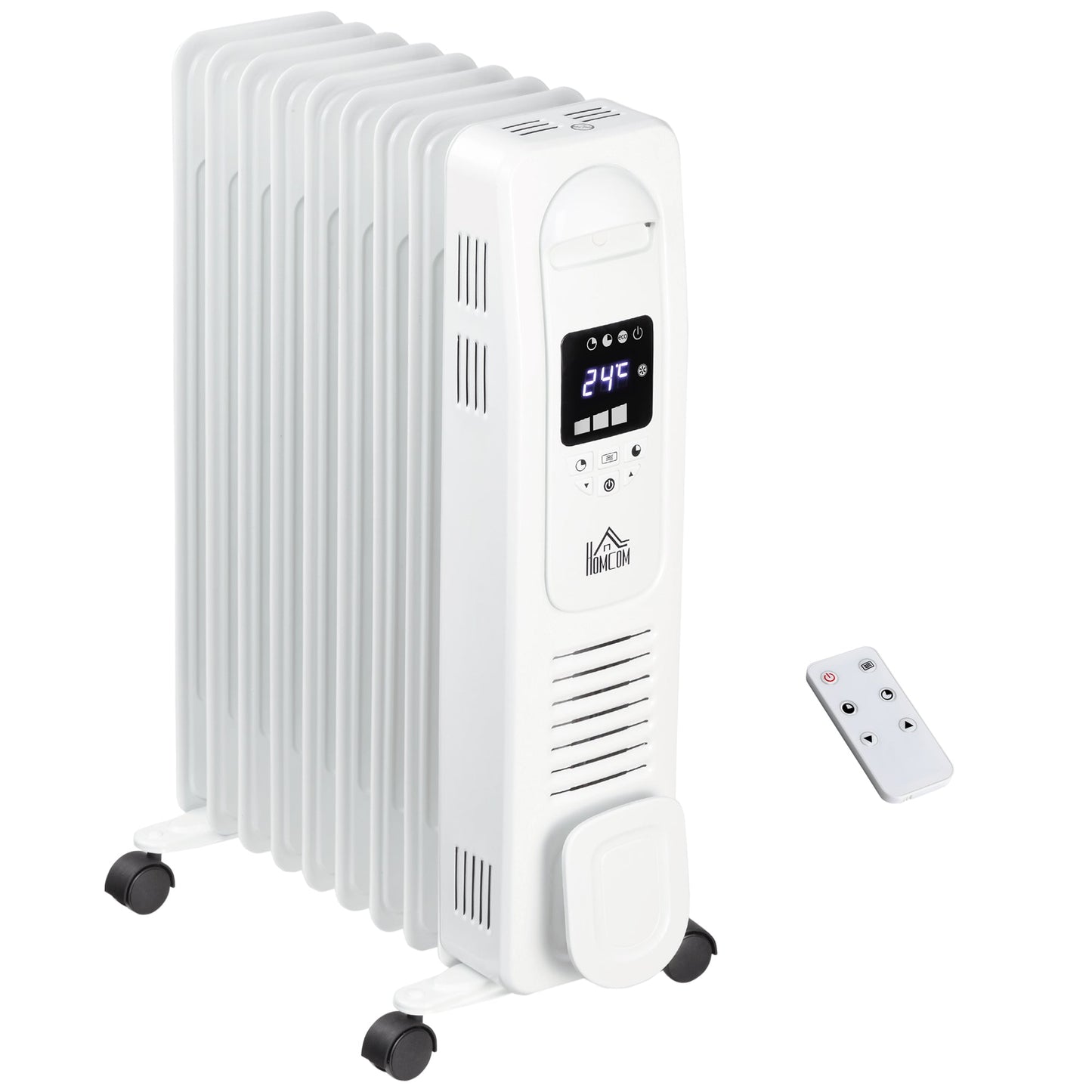 2180W Digital Oil Filled Radiator, 9 Fin, Portable Electric Heater with LED Display, 3 Heat Settings, Safety Cut-Off and Remote Control, White-0