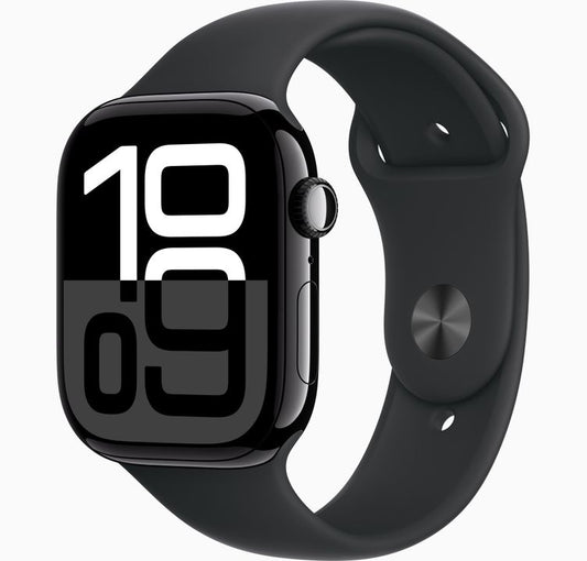 Apple Watch Series 10 GPS 42 mm Smartwatch with Jet Black Aluminium Case with Black Sport Band - S/M. Fitness Tracker, ECG App, Always-On Retina Display, Water Resistant