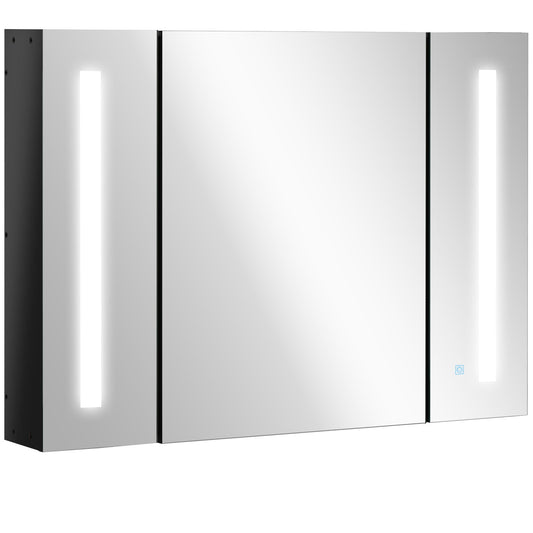 LED Bathroom Cabinet with Mirror, Wall Mounted Dimmable Storage Organiser with 3 Mirrored Doors and Adjustable Shelves-0