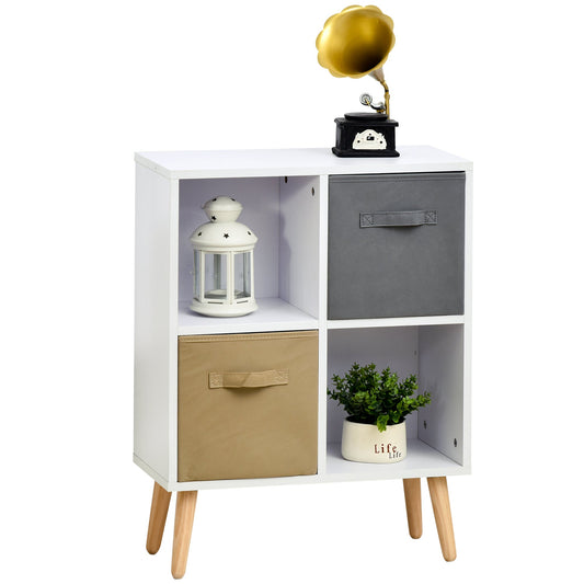 Freestanding 4 Cube Storage Cabinet Unit w/ 2 Fabric Drawers Handles Home Office Organisation Shelves Furniture 54.5L x 24W x 69.5H cm-0