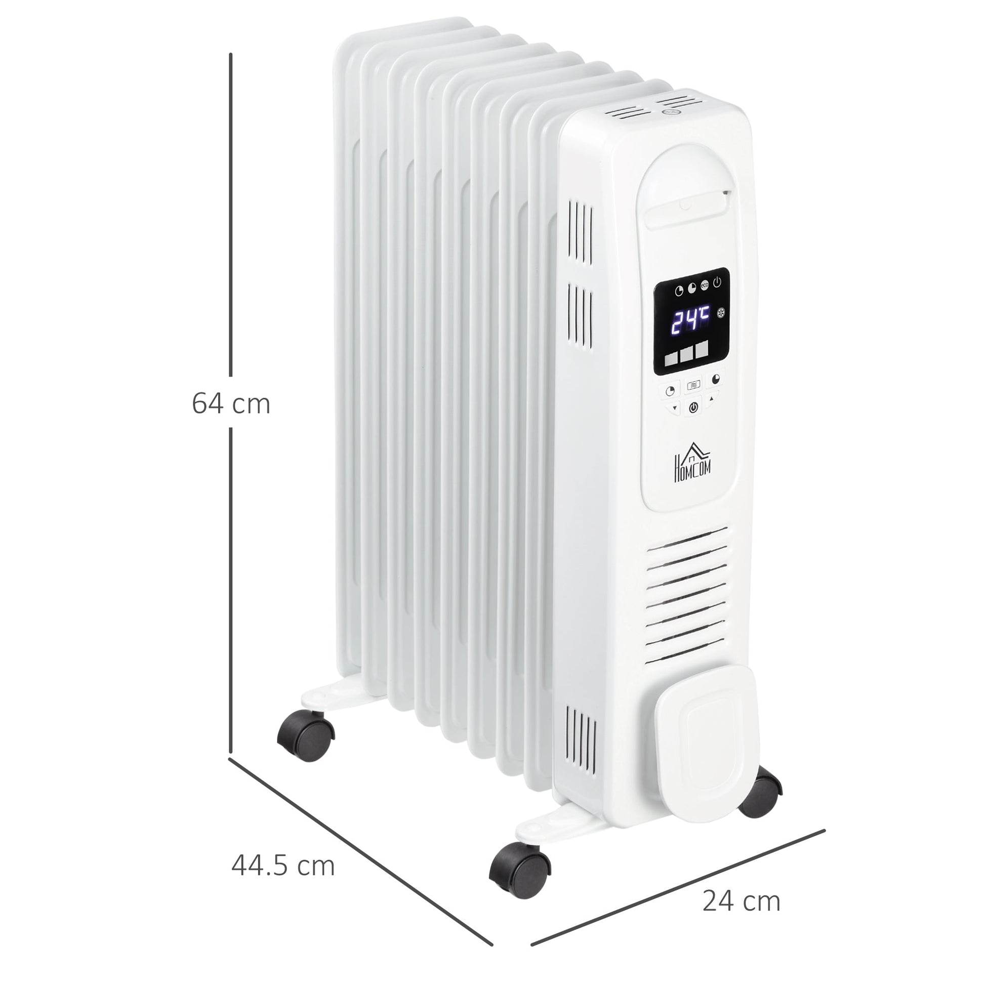 2180W Digital Oil Filled Radiator, 9 Fin, Portable Electric Heater with LED Display, 3 Heat Settings, Safety Cut-Off and Remote Control, White-2