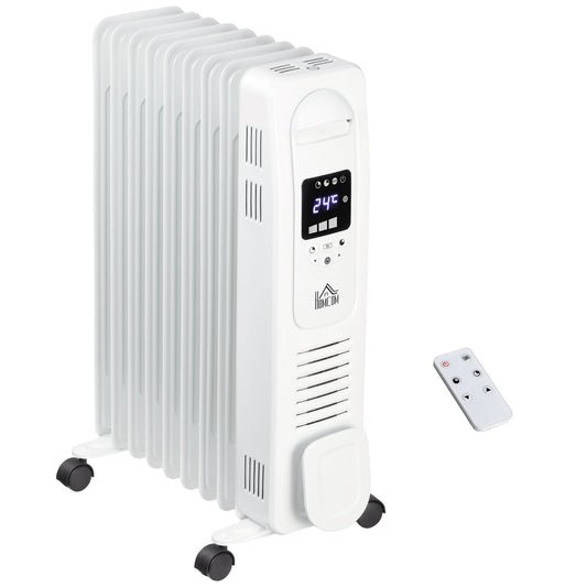 2180W Digital Oil Filled Radiator, 9 Fin, Portable Electric Heater with LED Display, 3 Heat Settings, Safety Cut-Off and Remote Control, White-0